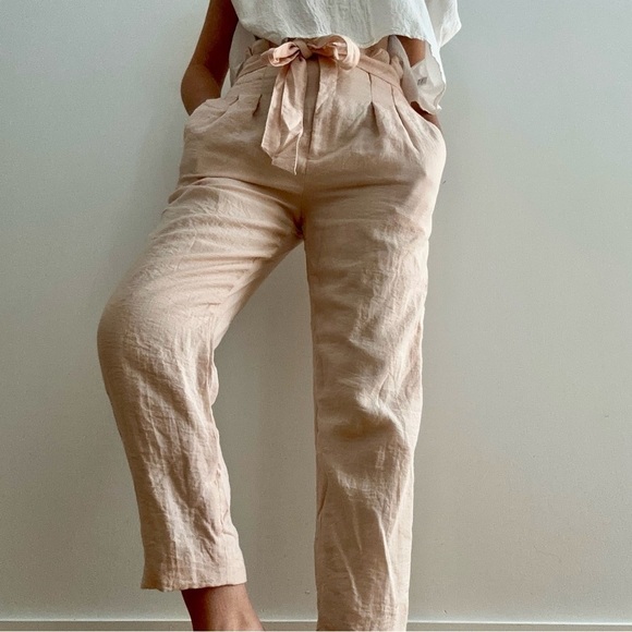 Club Monaco Womens Paper Bag High Waist Tapered Pleated Pants Pink-2 - Picture 3 of 17